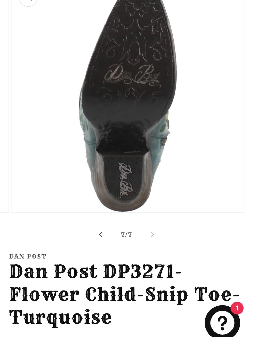 Dan Post Flower Child Leather Boots - Turquoise (NEW - Floor Model) - Picture 13 of 13